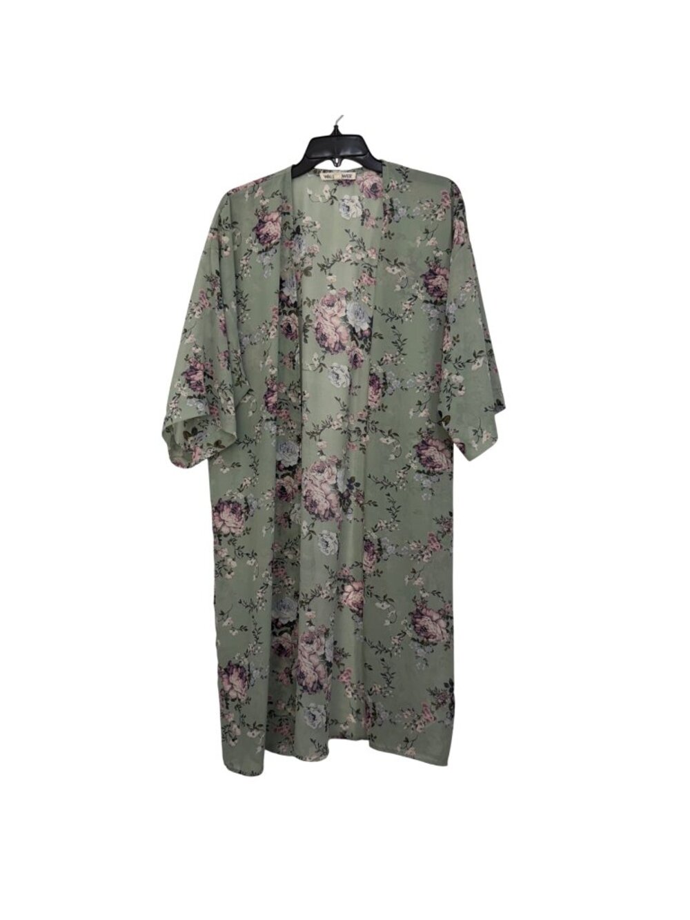 WALLFLOWER Womens L Floral Green Kimono Cardigan Open Front Lightweight Layering